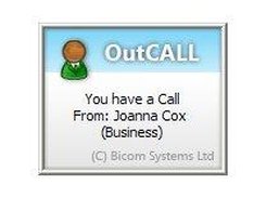 OutCALL popup notification window