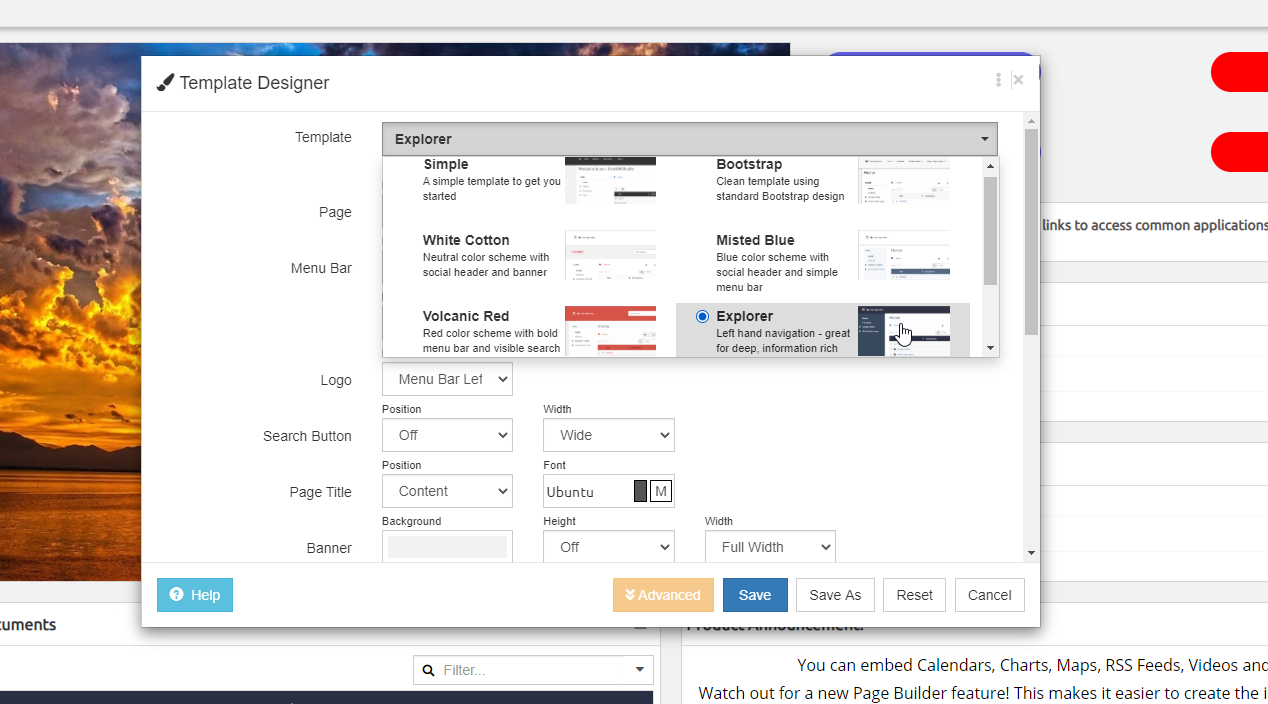 Use Template Designer to customize your site.