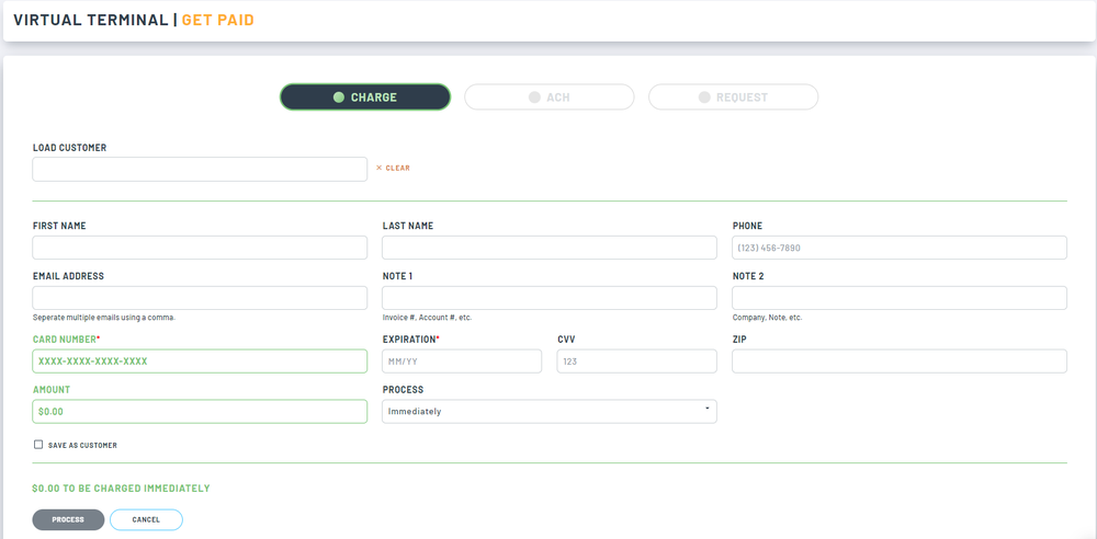 User friendly VTerm for Charging, Requesting and ACH Payments 