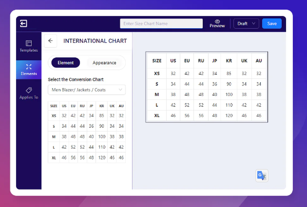 Panda Size Chart Screenshot 1