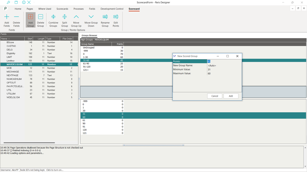 Scorecard implementation and editing