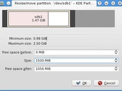 KDE Partition Manager 1.0.1: Resizing a partition