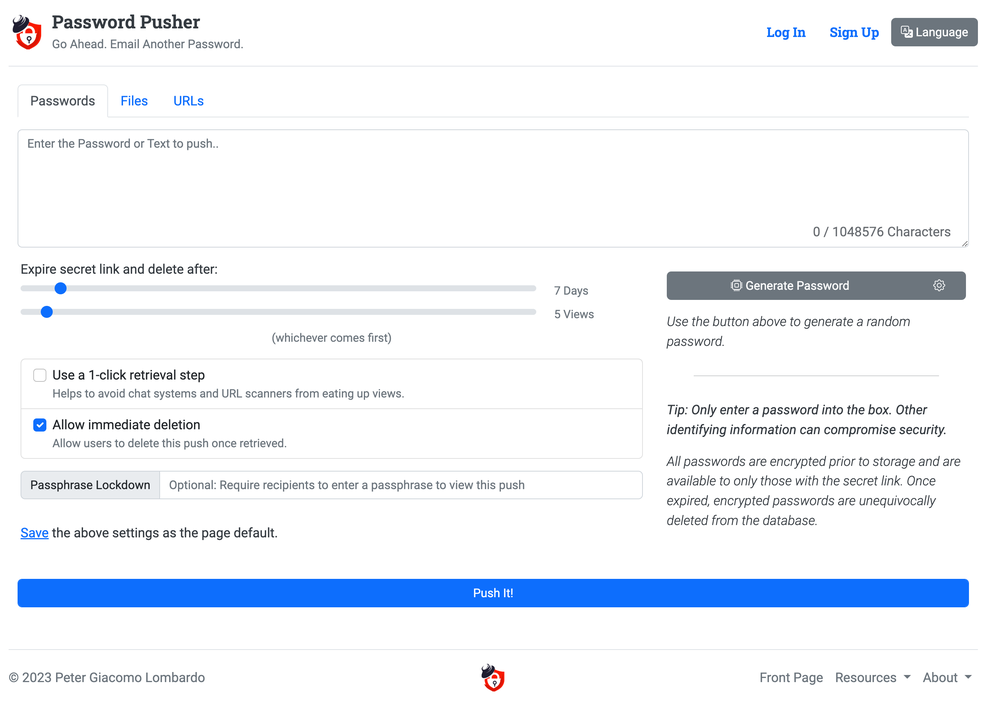 Password Pusher Screenshot 1