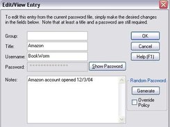 PasswordSafe Edit/View Dialog box