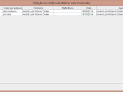 Seleção de dízimos para exportação de mala direta (impressão de recibos)