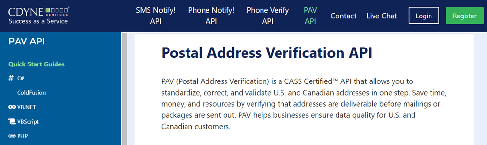 PAV API Screenshot 1