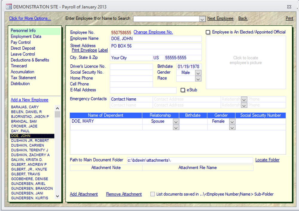 SAMPLE PAYROLL SCREEN