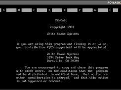 White Crane Systems` PC-CALC running on PC-BASIC