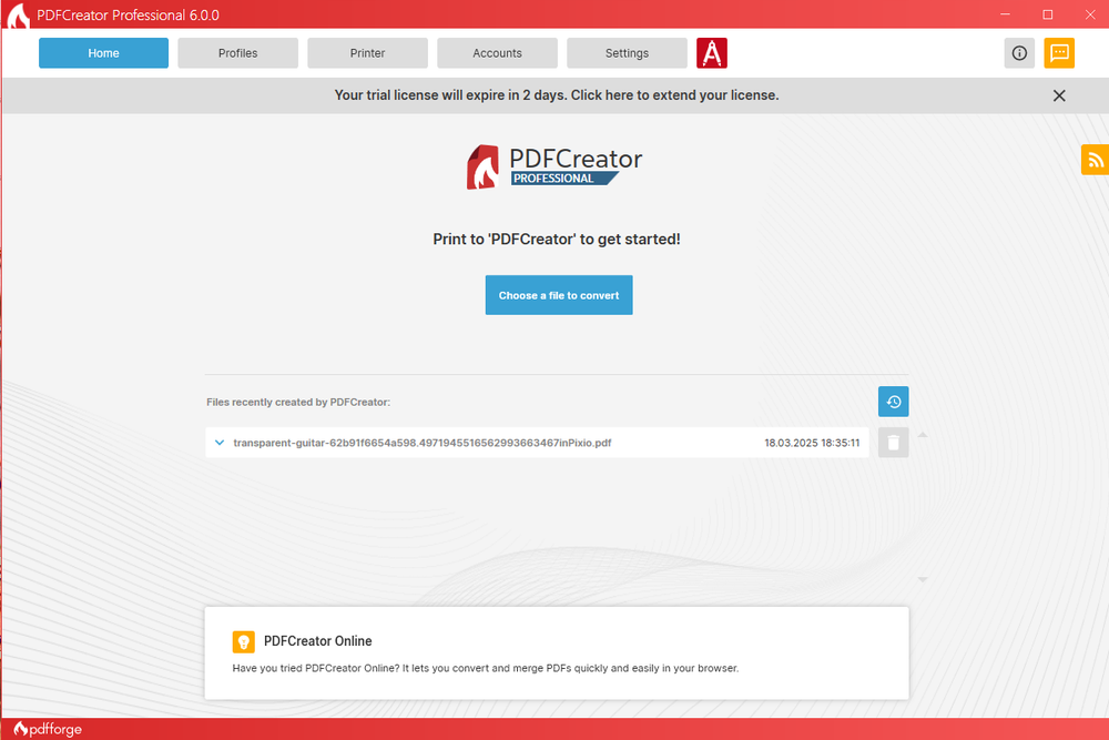 PDFCreator 6.0.0 interface