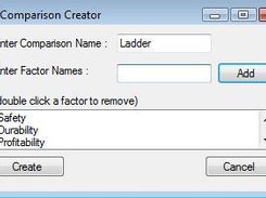 Window in which users can create a new comparison and add factors