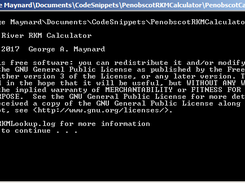 The console output from an unsuccessful run of the Penobscot River RKM Calculator