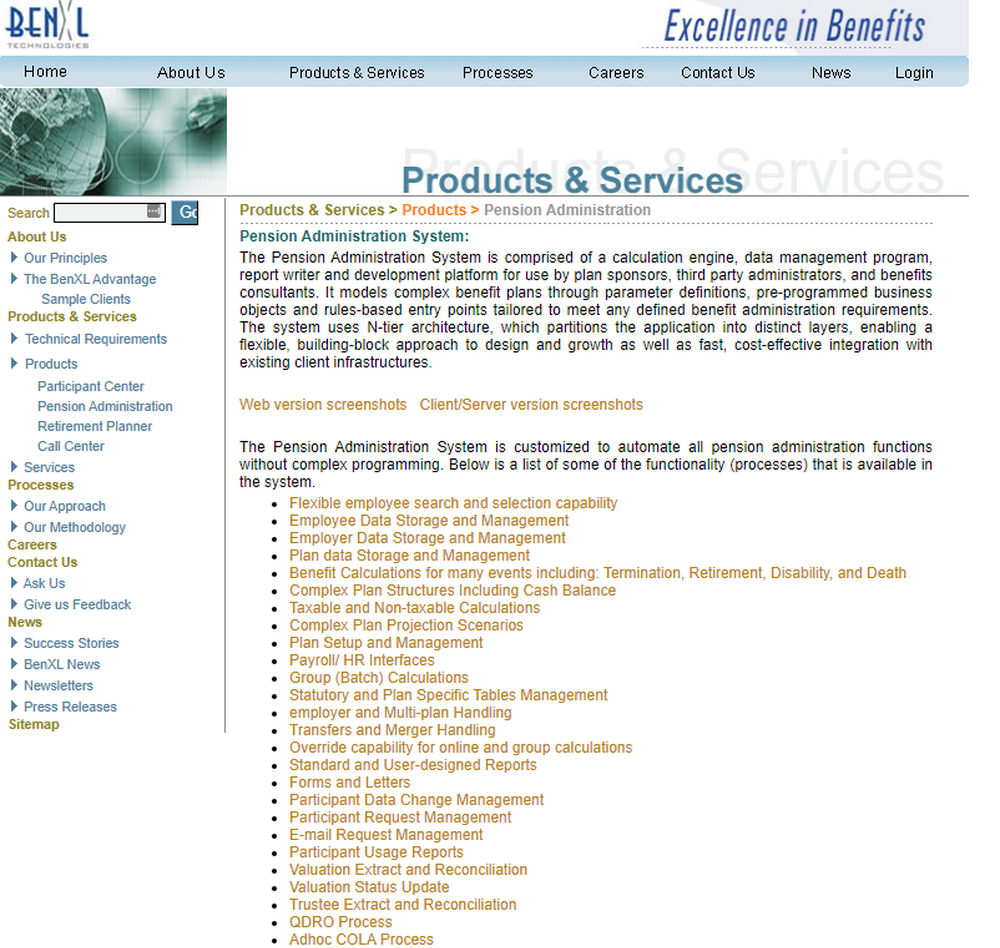 BenXL Pension Administration Screenshot 1