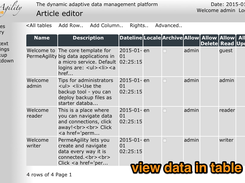 Table editor - can add rows or columns dynamically as well as control rights and rename the table or its columns