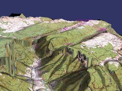 3D terrain (map + elevation model), track.