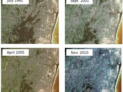 Satellite images showing deforestation in Madagascar moist forest