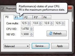 Main window, allowing you to customize up to 5 P-states.