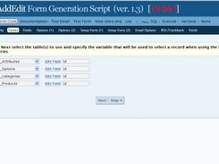 mysql table selection screen