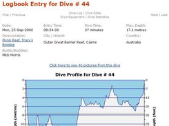 Log book entry of a scuba dive