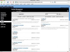 phpGolem 0.4 beta 24 - admin page: CMS articles listing