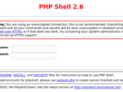 The login screen used in PHP Shell.