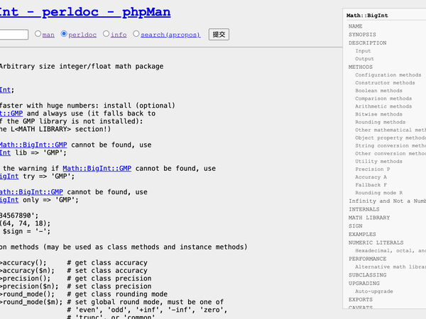 phpMan: perldoc page rendered with syntax highlighting and TOC sidebar