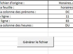Paramètres à remplir avant de générer le fichier