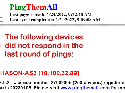 PingThemAll Results Page - one device failing pings.