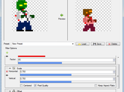 Image filter view displaying filter alterations being made to a frame