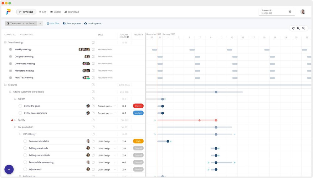 Planless.io - Timeline view