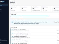 Dashboard: leads, letters sent, credits and recent activity