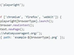 This code snippet navigates to whatsmyuseragent.org in Chromium, Firefox and WebKit, and saves 3 screenshots