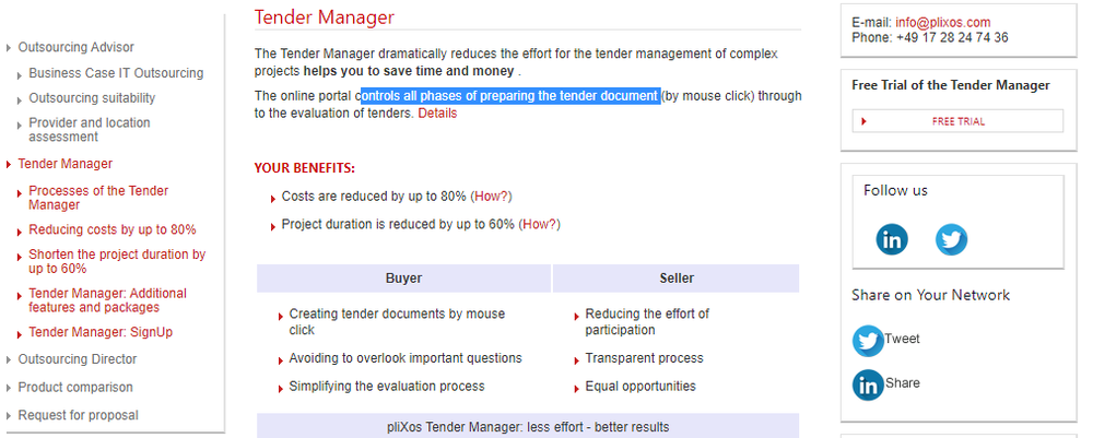 pliXos Tender Manager Screenshot 1