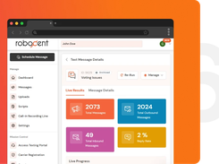 The RoboCent web interface displaying uploaded phone lists with approval status, mobile and landline counts, and list management tools.