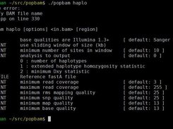 The haplo function submenu, invoked by calling the program followed by the name of the function, with no further arguments