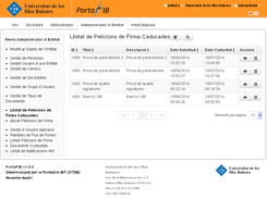 Menú Administrador d'Entitat i llistat de peticions caducades