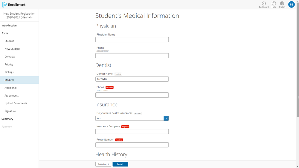 Enrollment Forms Family View