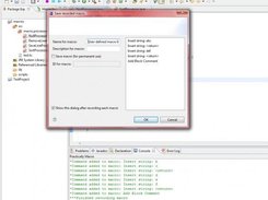 Toolbar, console, and Save recorded macro dialog