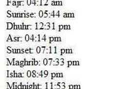 Prayer Times Result