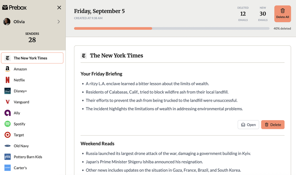 Sample Inbox Snapshot