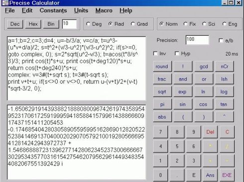 Desktop calculator workspace with formulas, history, and scientific controls