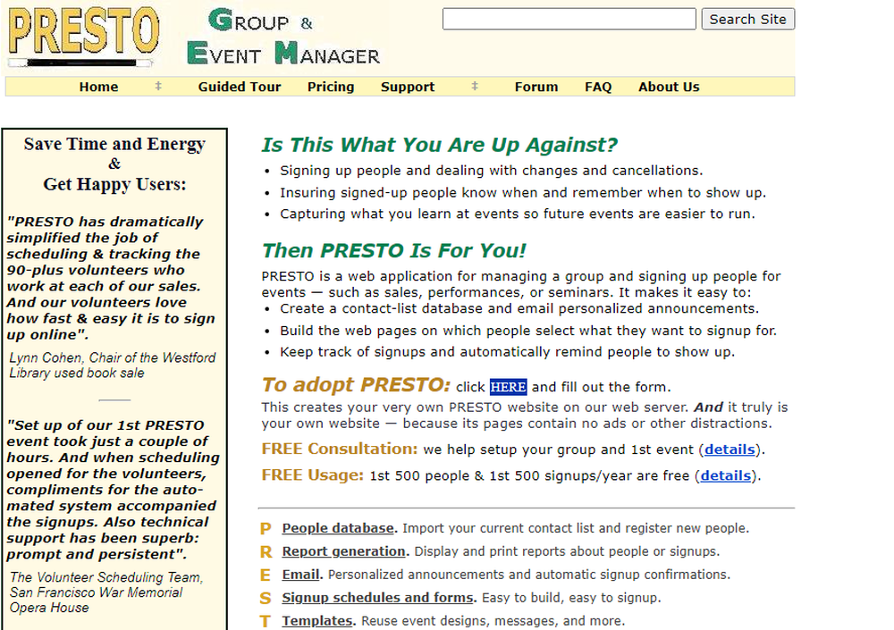 PRESTO Group & Event Manager Screenshot 1