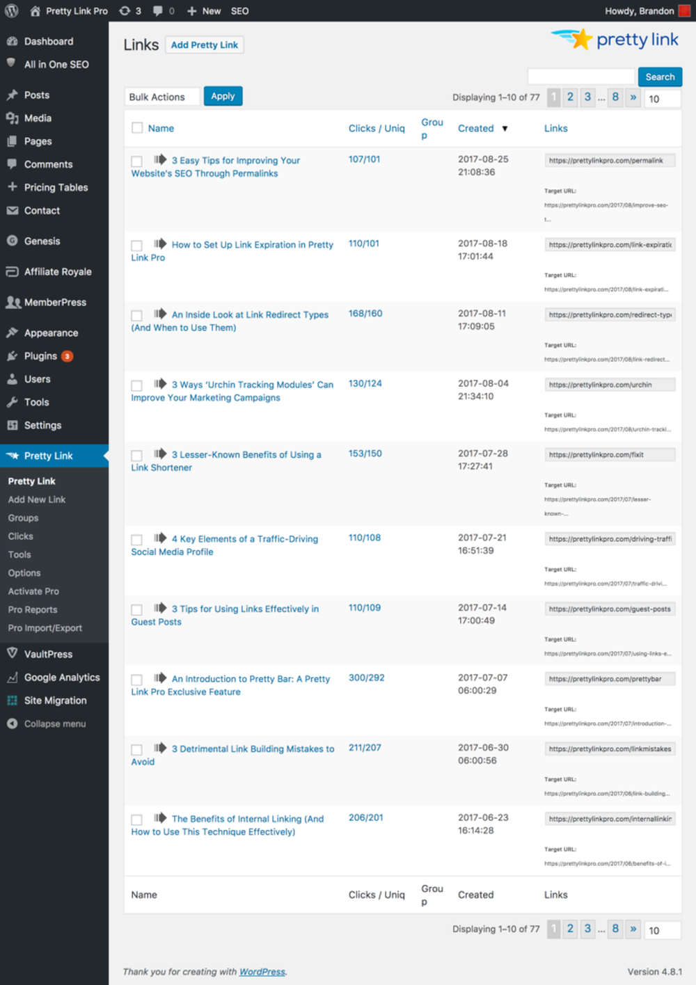 Pretty Links Screenshot 1
