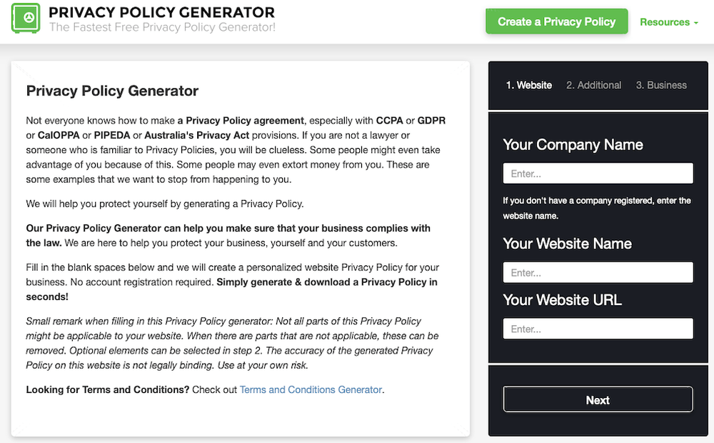Privacy Policy Generator Screenshot 1