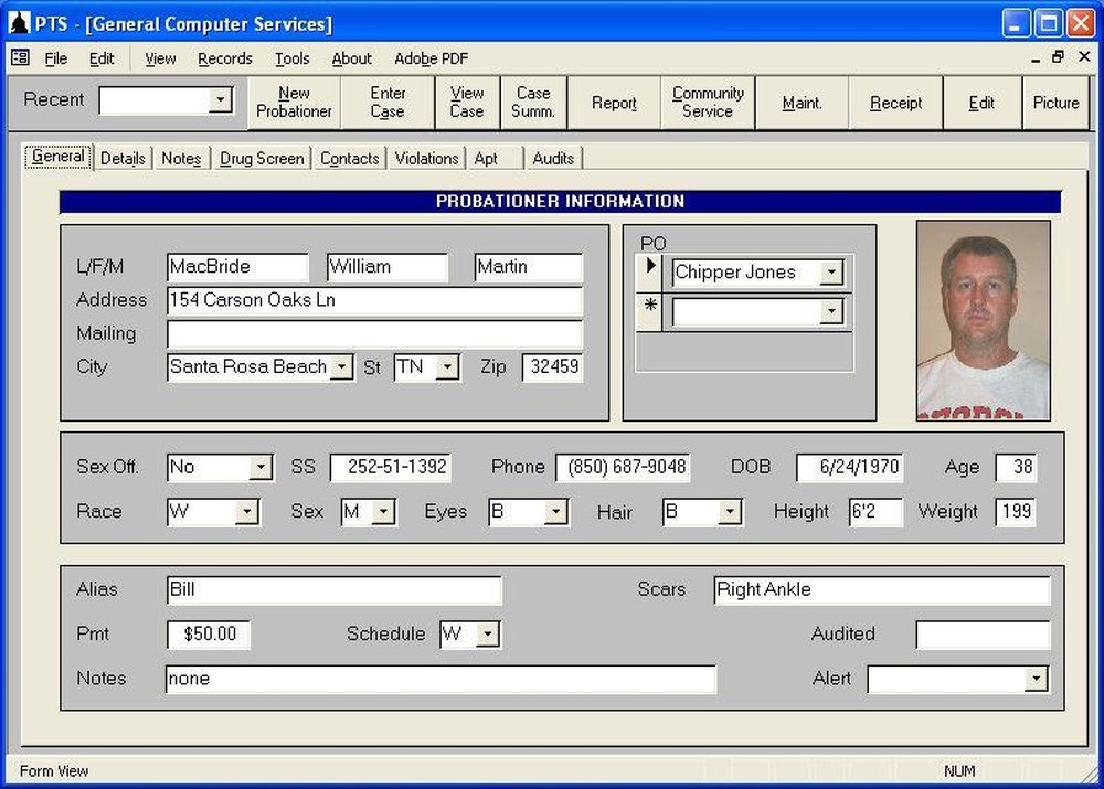 Probation Tracking System Screenshot 1