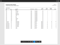 The Production Order Analysis overview provides a detailed breakdown of both item consumption and machine center activities, displaying actual and expected quantities for materials and time. This data helps users achieve an accurate analysis of production efficiency, supporting informed adjustments to optimize future orders.
