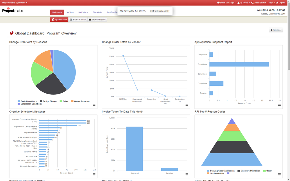 Projectmates offers more than 140 pre-build reports 