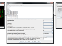 Protein Microarray Analyser software interface. This user-friendly interface allows the user to select raw data files, select default or custom settings, and lists the methods to be run on the dataset