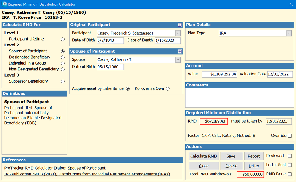 Sample RMD Calculation for Spouse