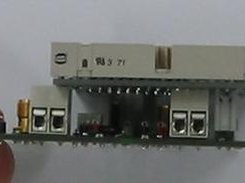 AD9744 eval board and its chain daughterboard, side view.