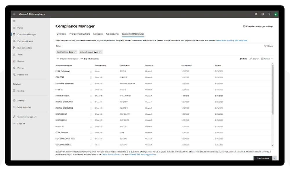 Microsoft Purview Compliance Manager Screenshot 1